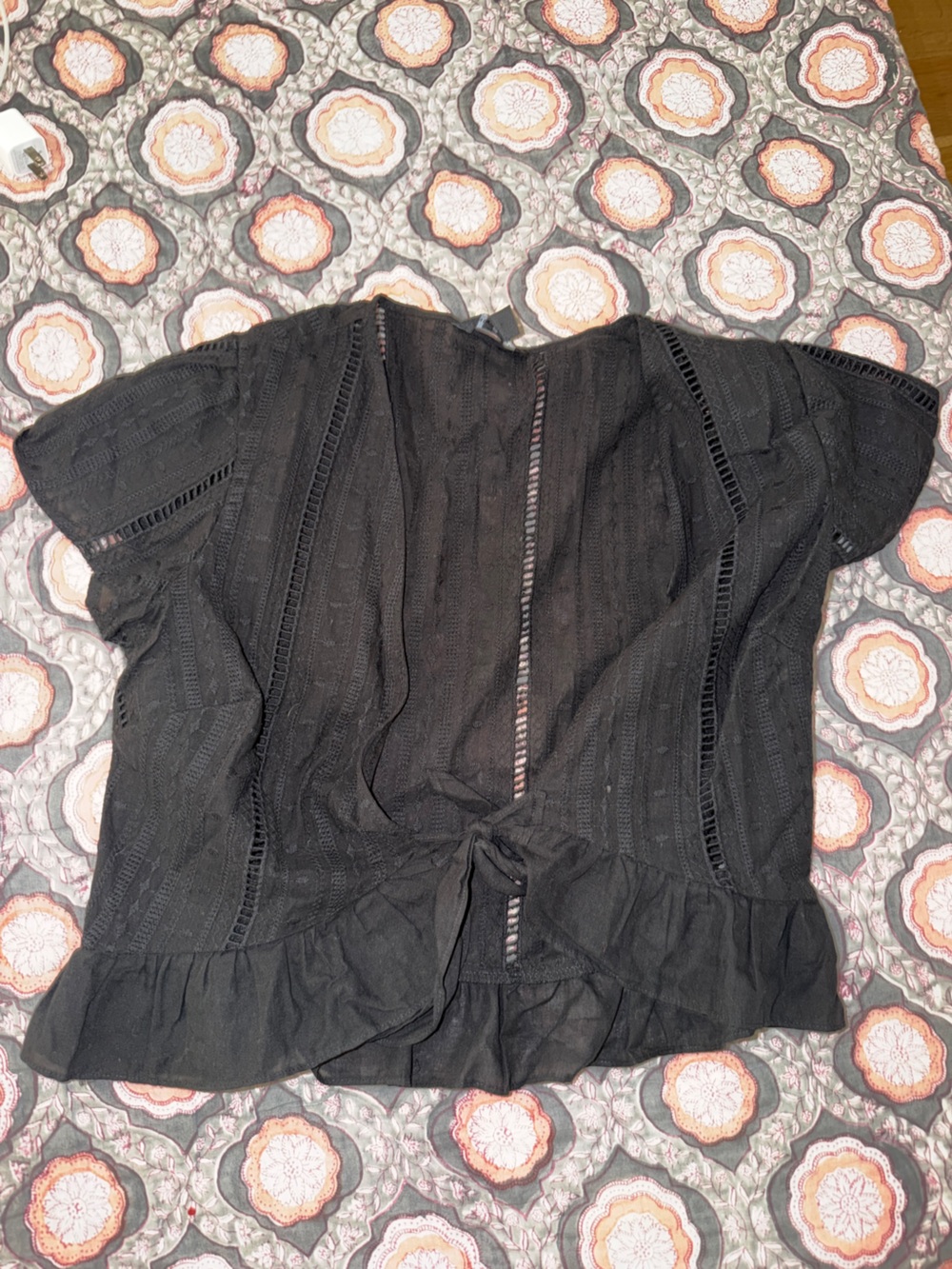 Black Women's Crochet-Detail Tie-Top